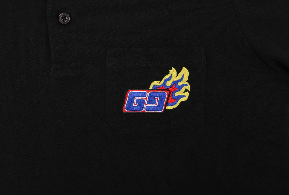 Gucci Flame Double G Embroidered Polo Short Sleeve Shirt Black