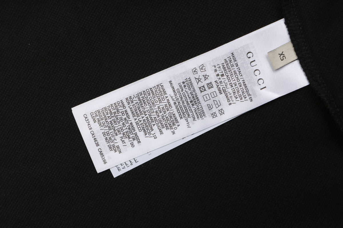 Gucci Flame Double G Embroidered Polo Short Sleeve Shirt Black