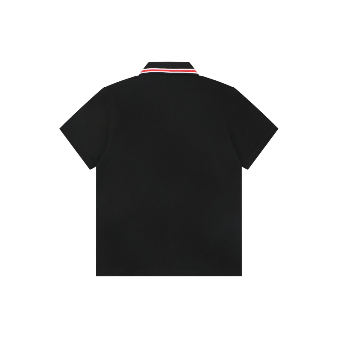 Gucci Flame Double G Embroidered Polo Short Sleeve Shirt Black