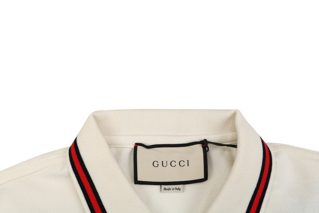 Gucci Flame Double G Embroidered Polo Short Sleeve Shirt Off-White