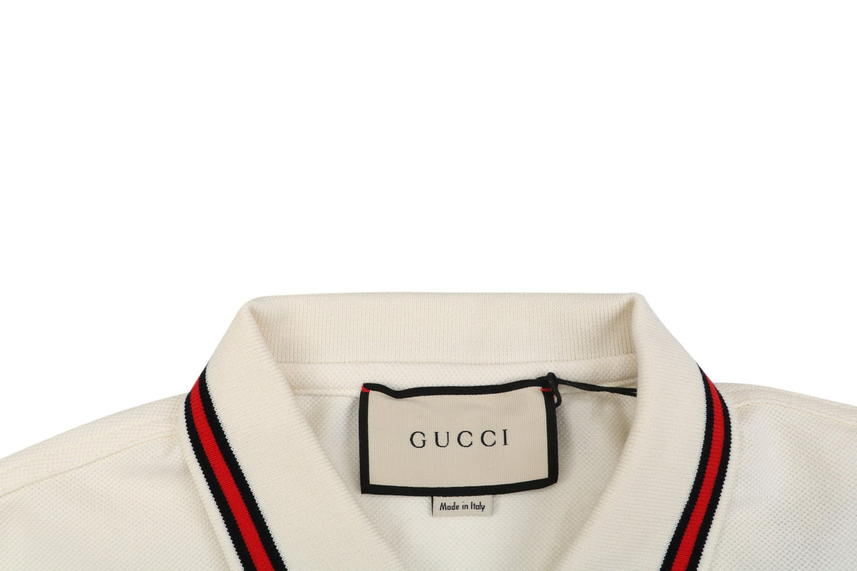 Gucci Flame Double G Embroidered Polo Short Sleeve Shirt Off-White