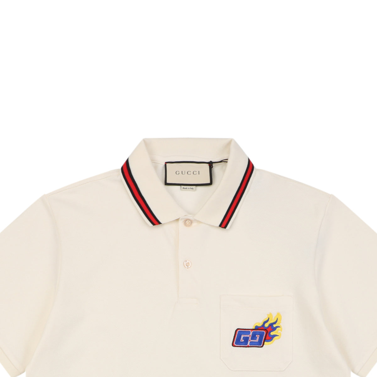 Gucci Flame Double G Embroidered Polo Short Sleeve Shirt Off-White