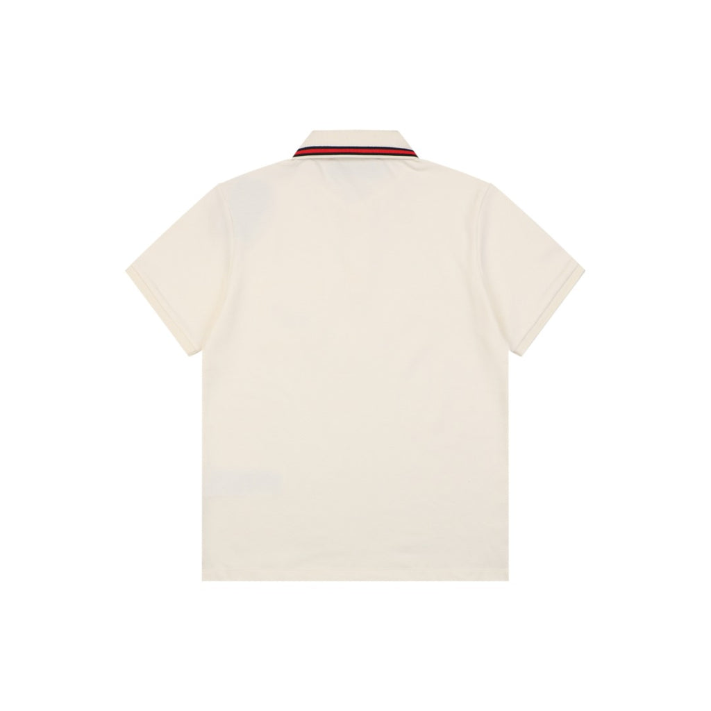 Gucci Flame Double G Embroidered Polo Short Sleeve Shirt Off-White