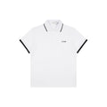 Celine Black Stripe Trim CL Micro Logo Embroidered Polo Short Sleeve Shirt White