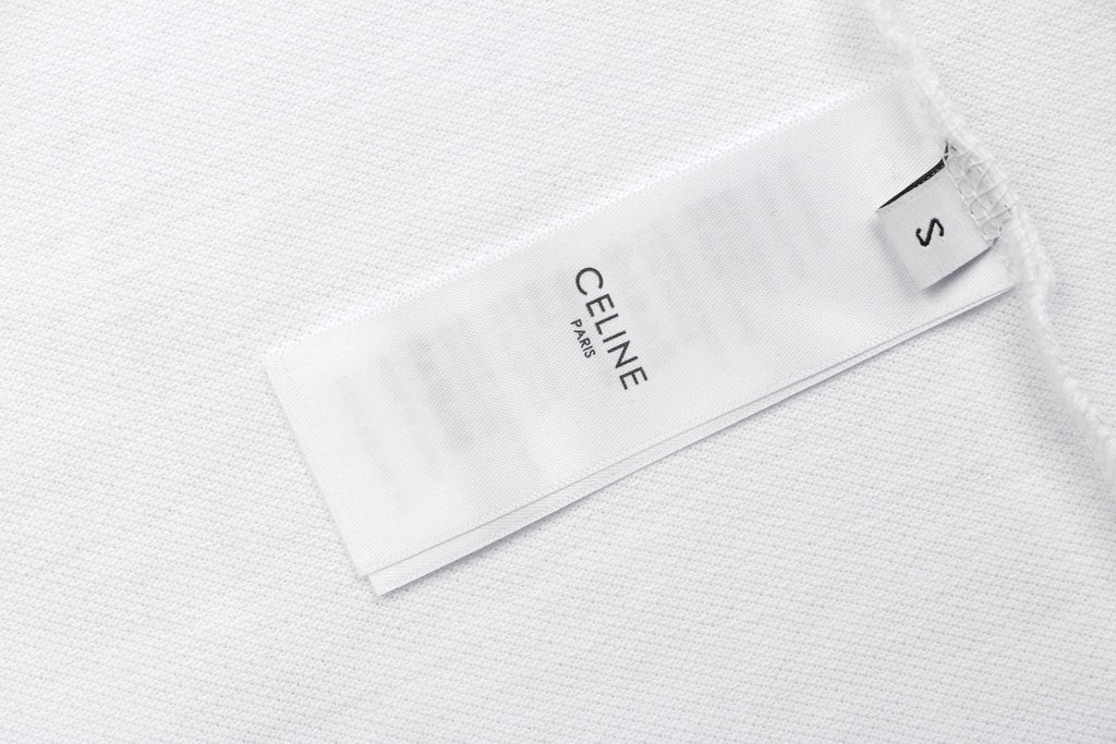 Celine Black Stripe Trim CL Micro Logo Embroidered Polo Short Sleeve Shirt White