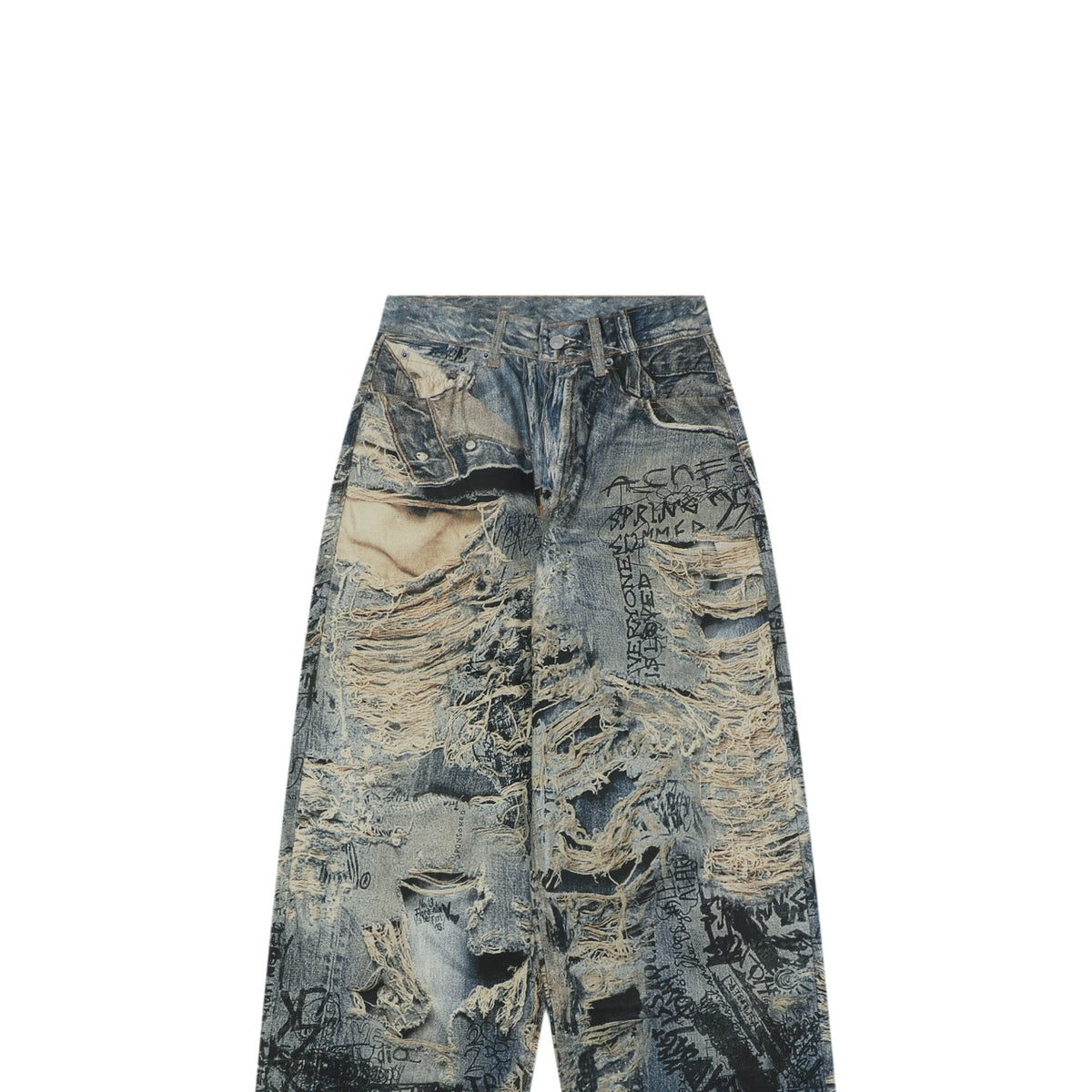 Acne Studios Distressed Illusion Print Wide-Leg Denim Jeans