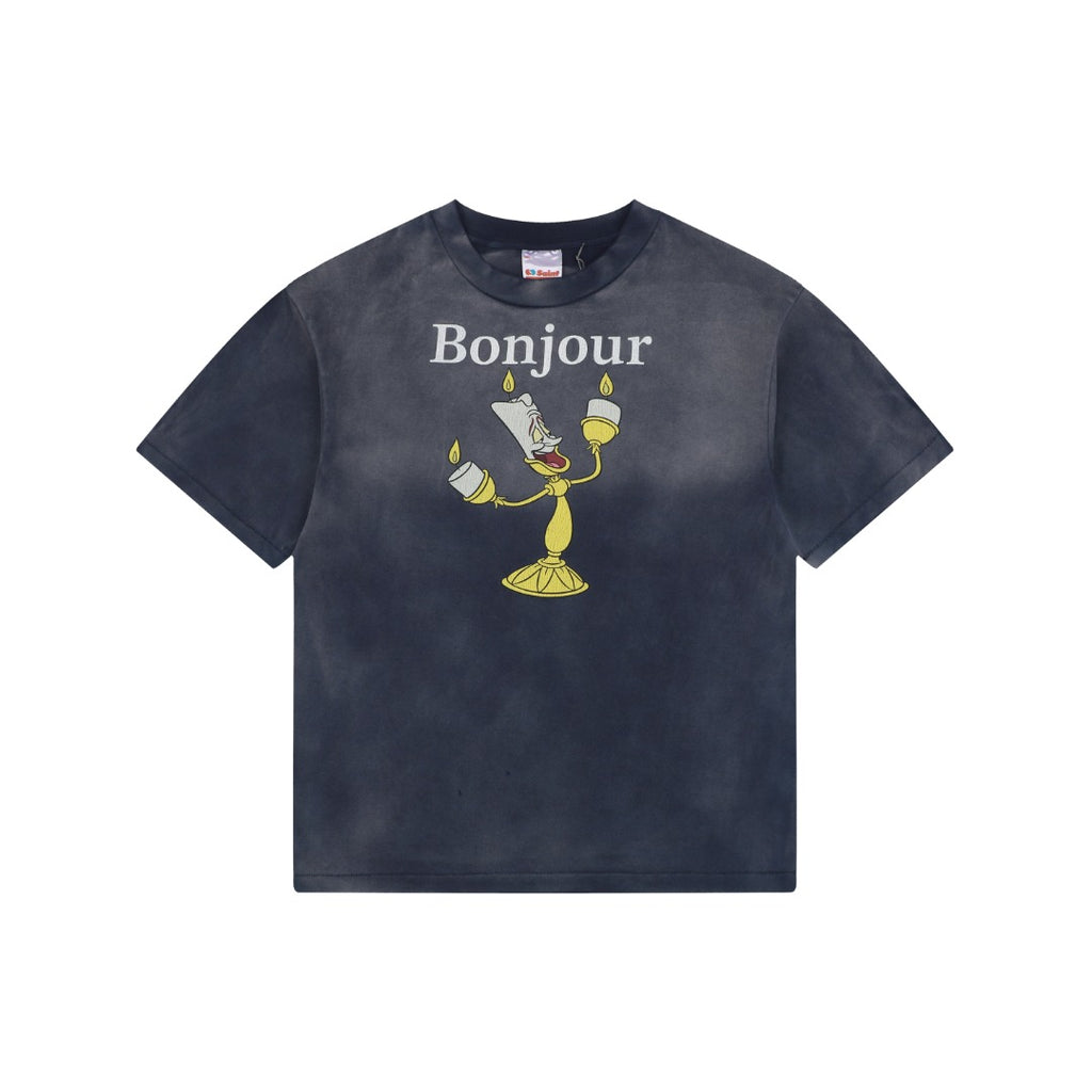 Saint Michael Lumiere Candlestick Graphic Vintage Wash Short Sleeve Tee Navy