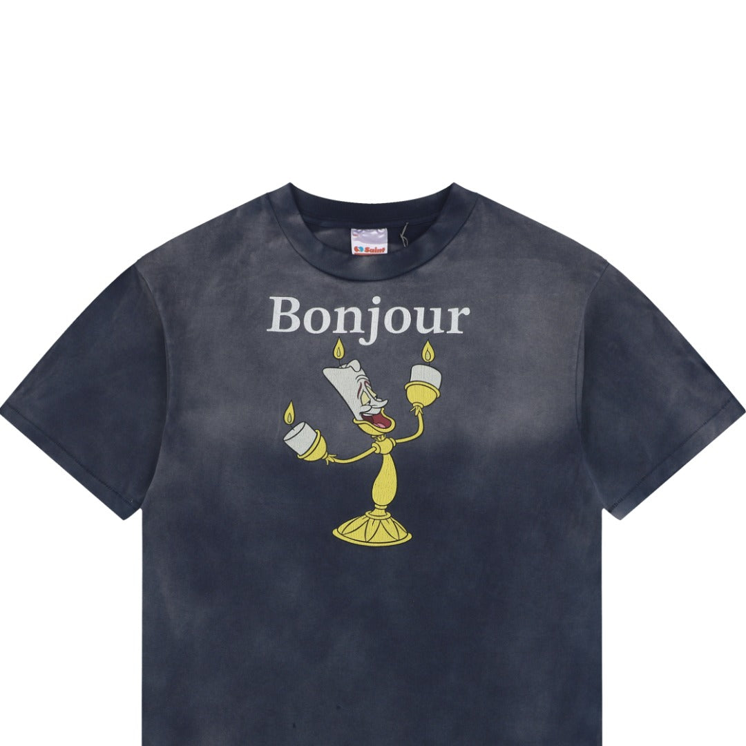 Saint Michael Lumiere Candlestick Graphic Vintage Wash Short Sleeve Tee Navy