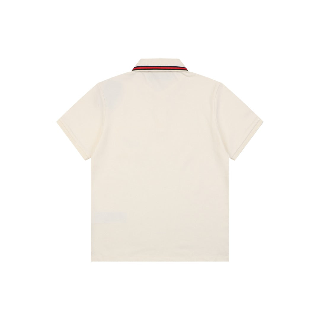 Gucci Flame Double G Embroidered Polo Shirt Ivory