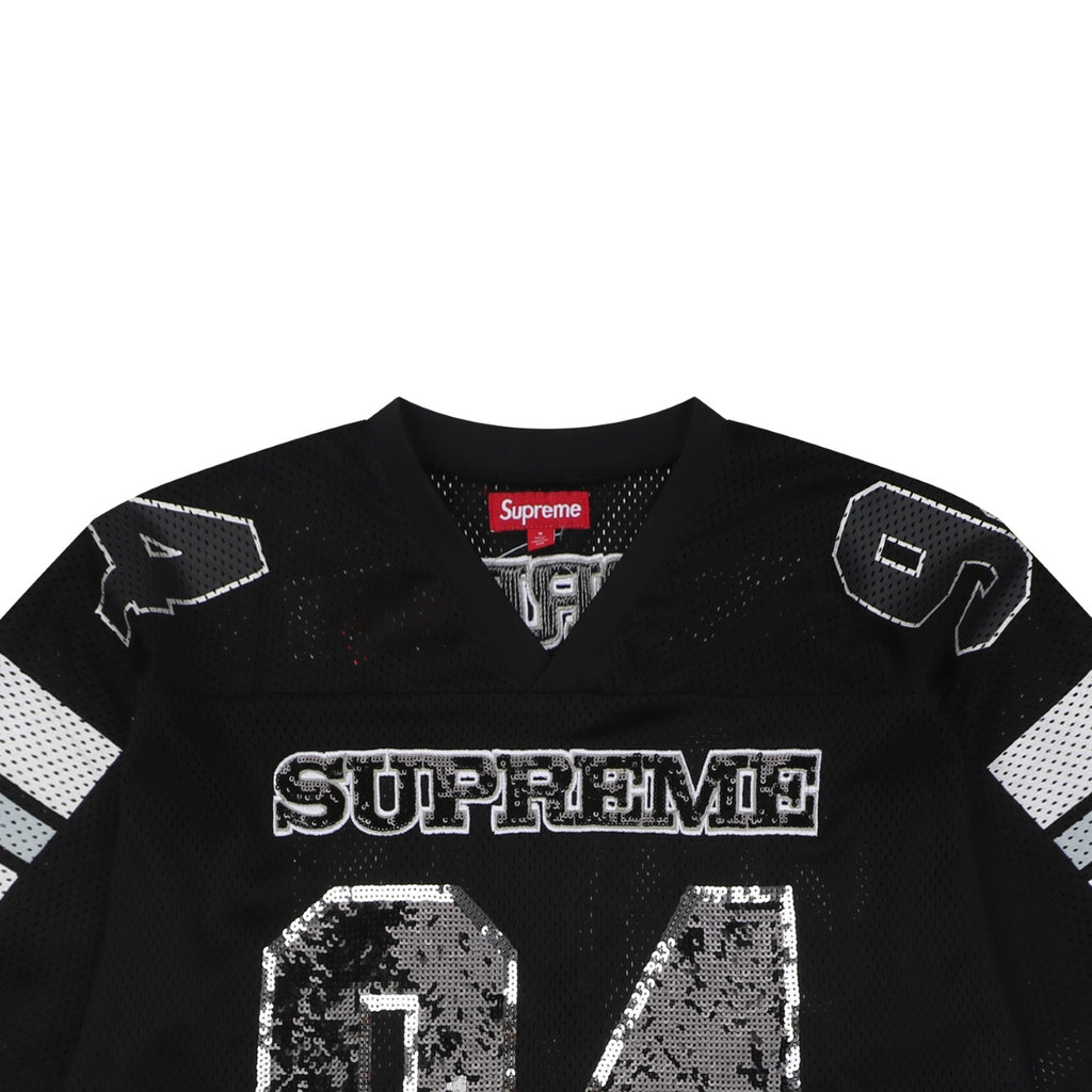 Supreme 94 Sequin Mesh Football Jersey Short Sleeve Tee Black