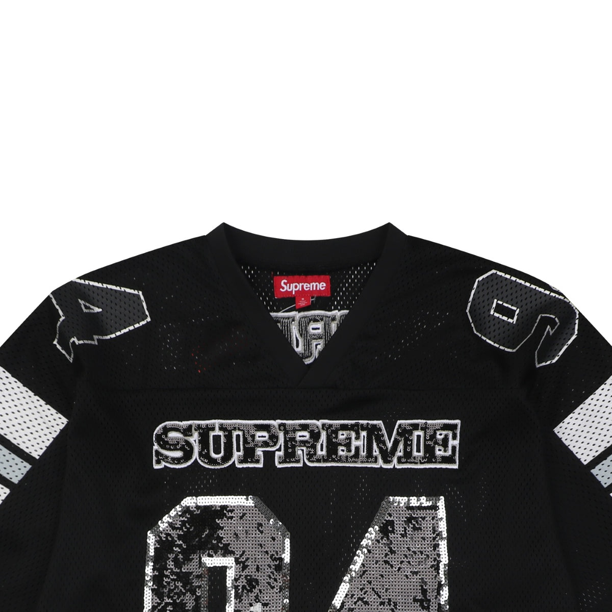 Supreme 94 Sequin Mesh Football Jersey Short Sleeve Tee Black