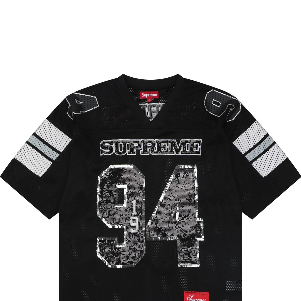 Supreme 94 Sequin Mesh Football Jersey Short Sleeve Tee Black