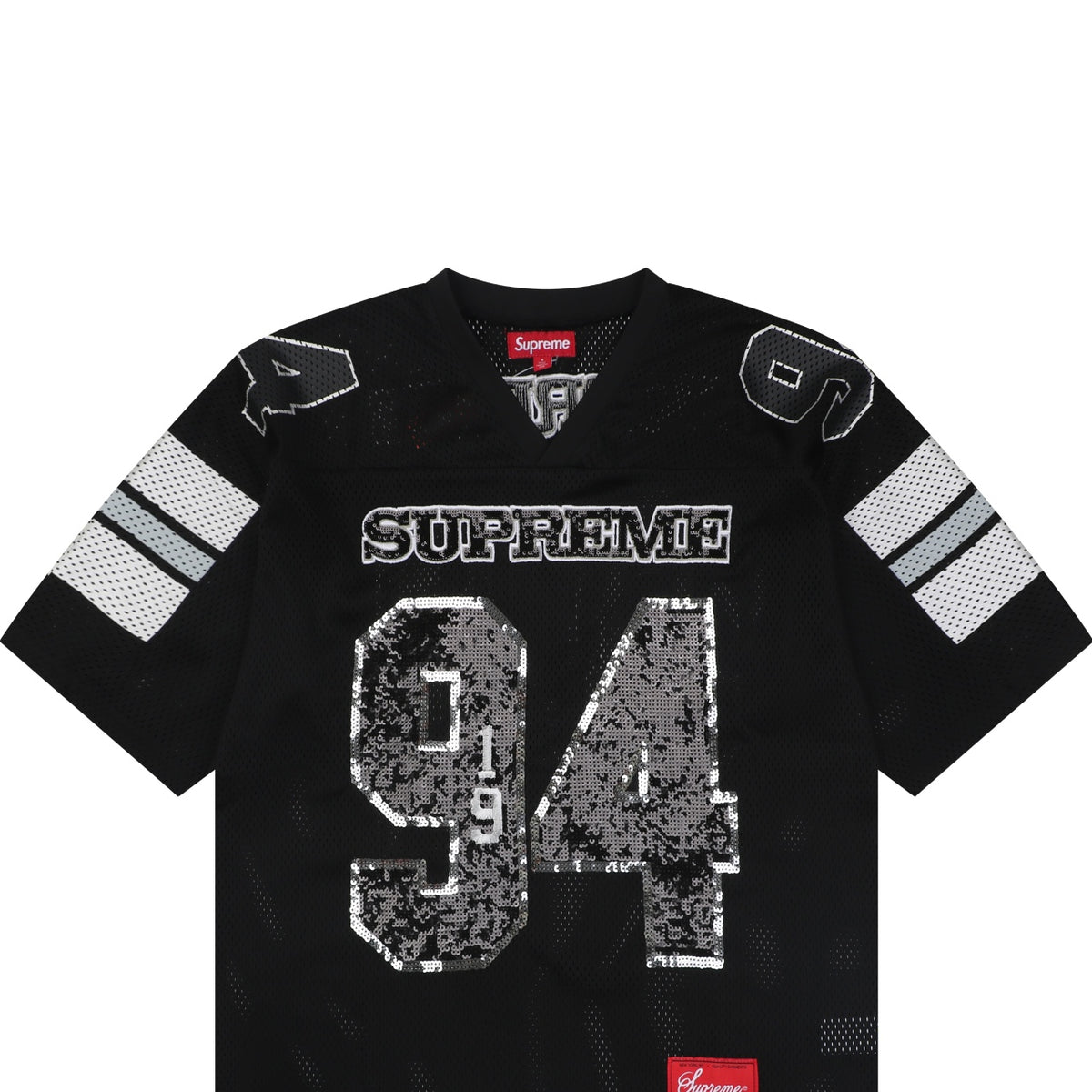 Supreme 94 Sequin Mesh Football Jersey Short Sleeve Tee Black