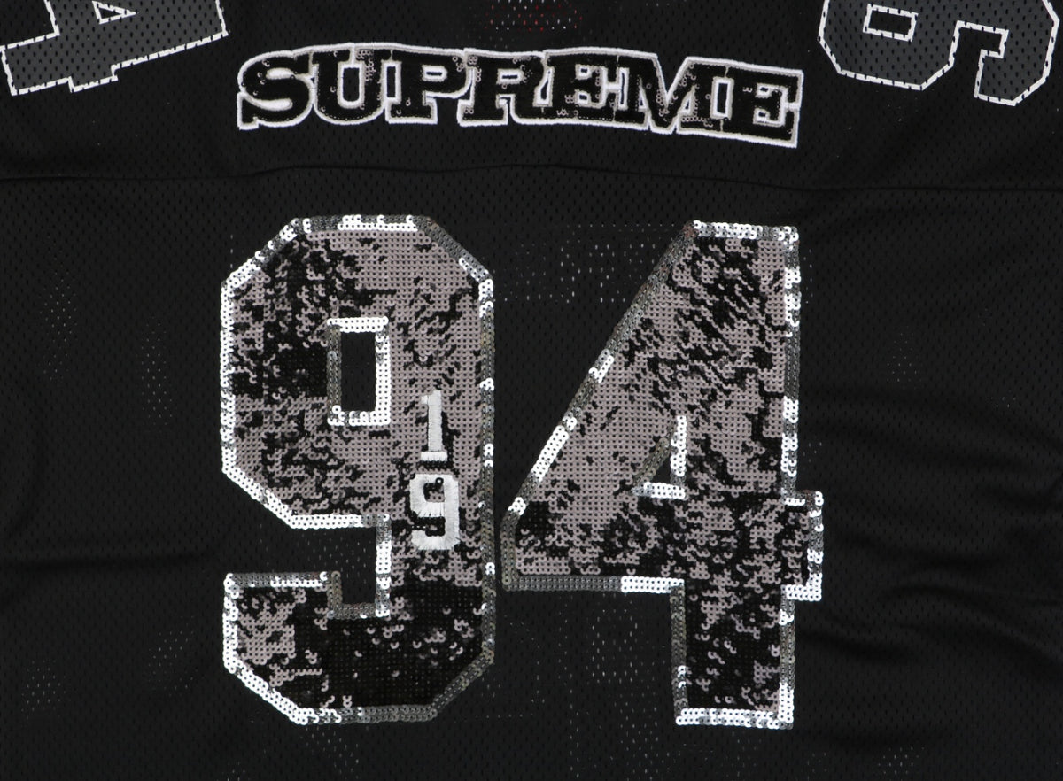 Supreme 94 Sequin Mesh Football Jersey Short Sleeve Tee Black