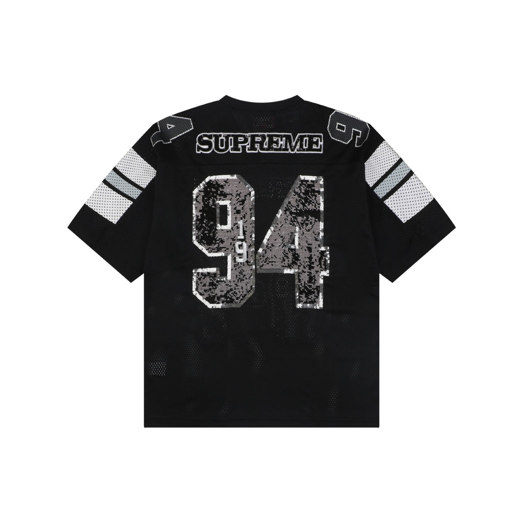 Supreme 94 Sequin Mesh Football Jersey Short Sleeve Tee Black