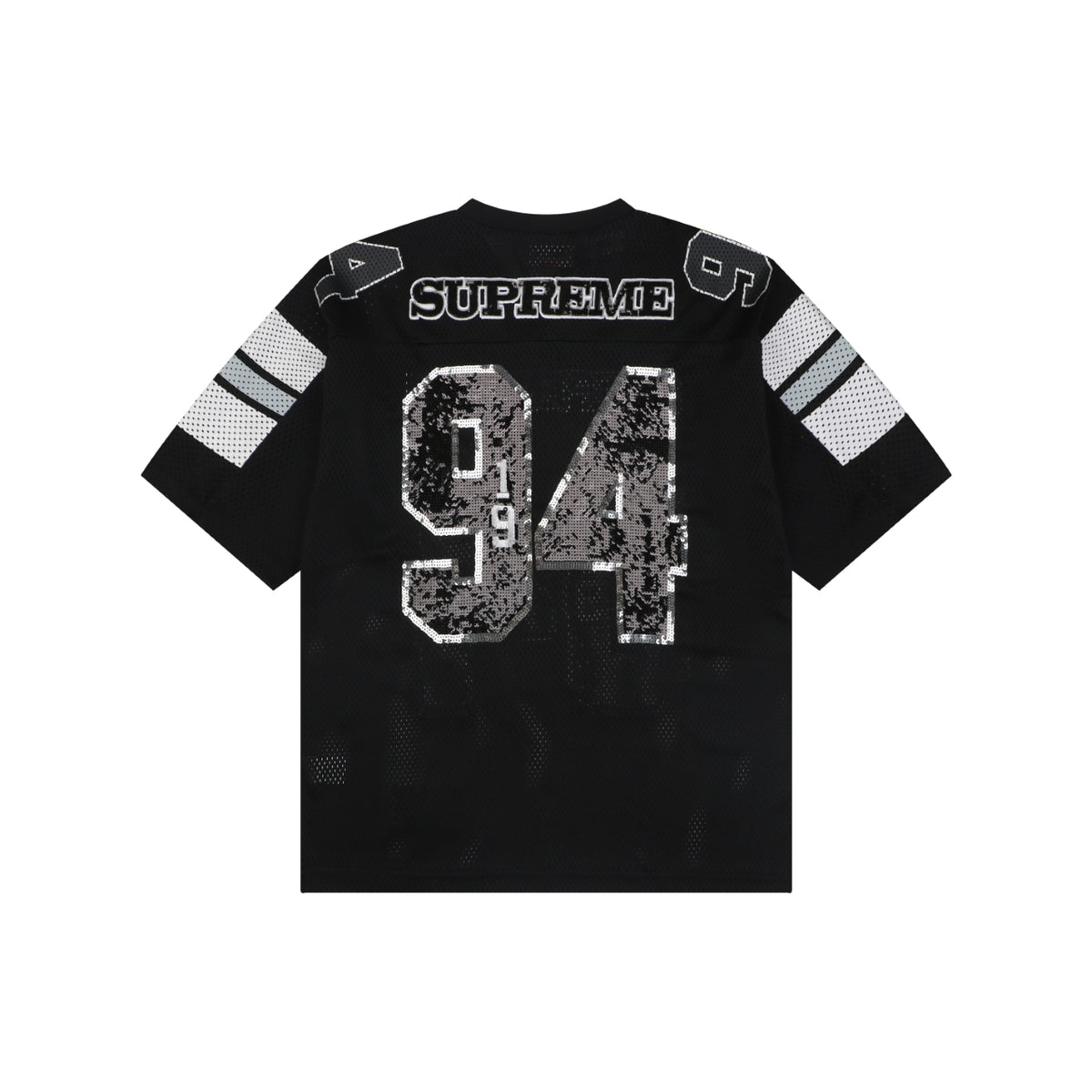 Supreme 94 Sequin Mesh Football Jersey Short Sleeve Tee Black