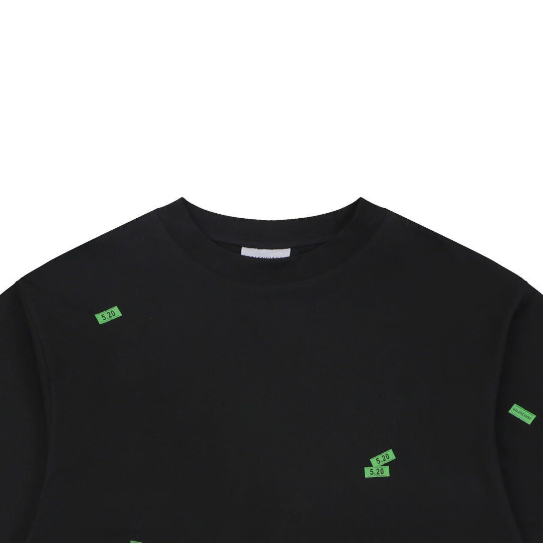 Balenciaga 520 Price Tag Sticker All-Over Print Short Sleeve Tee Black