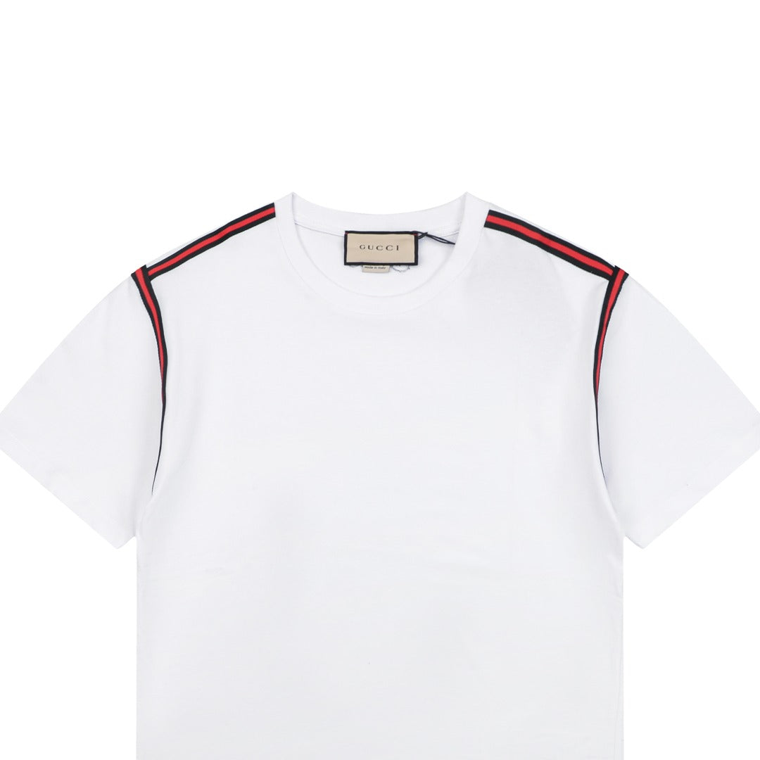 Gucci Shoulder Web Stripe Tape Short Sleeve Tee White