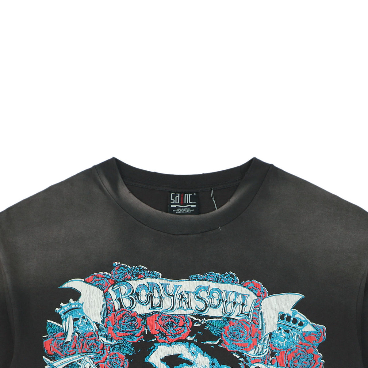 Saint Michael Rose Jesus Body & Soul Tattoo Graphic Short Sleeve Tee Washed Black