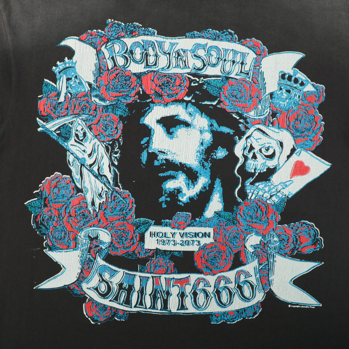 Saint Michael Rose Jesus Body & Soul Tattoo Graphic Short Sleeve Tee Washed Black