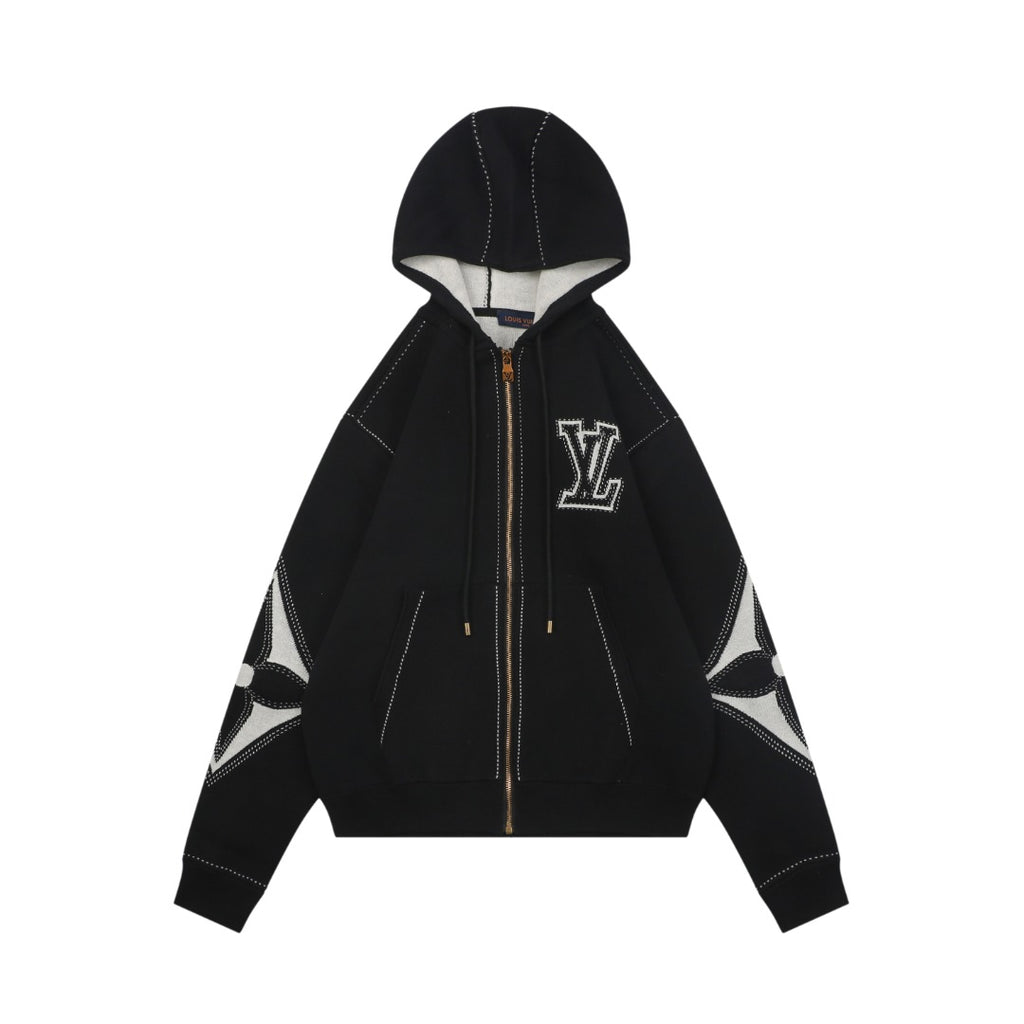Louis Vuitton LV Monogram Intarsia Star Panel Zip-Up Hoodie Black