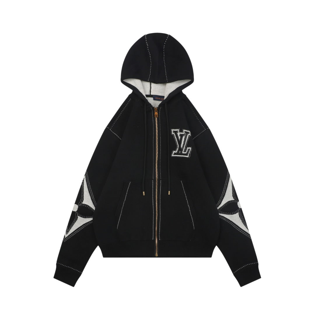 Louis Vuitton LV Monogram Intarsia Star Panel Zip-Up Hoodie Black