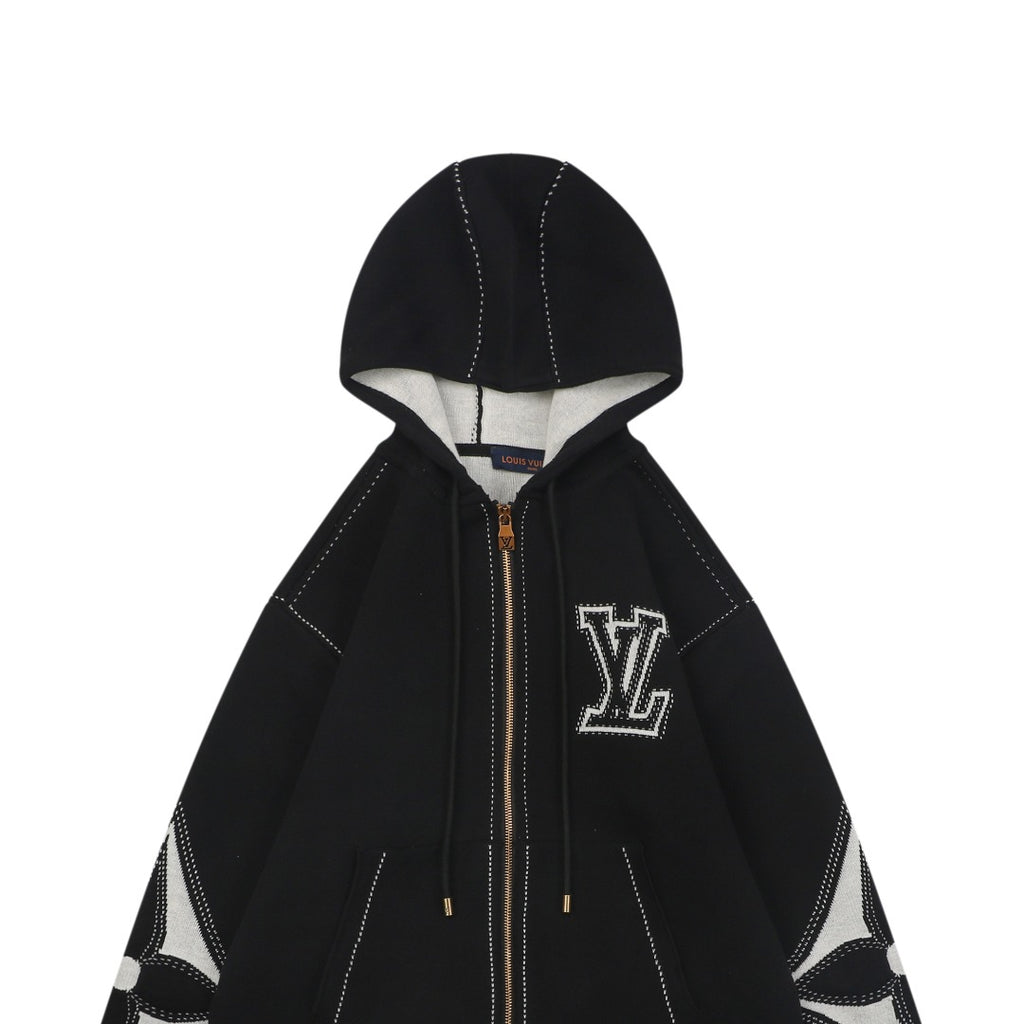 Louis Vuitton LV Monogram Intarsia Star Panel Zip-Up Hoodie Black