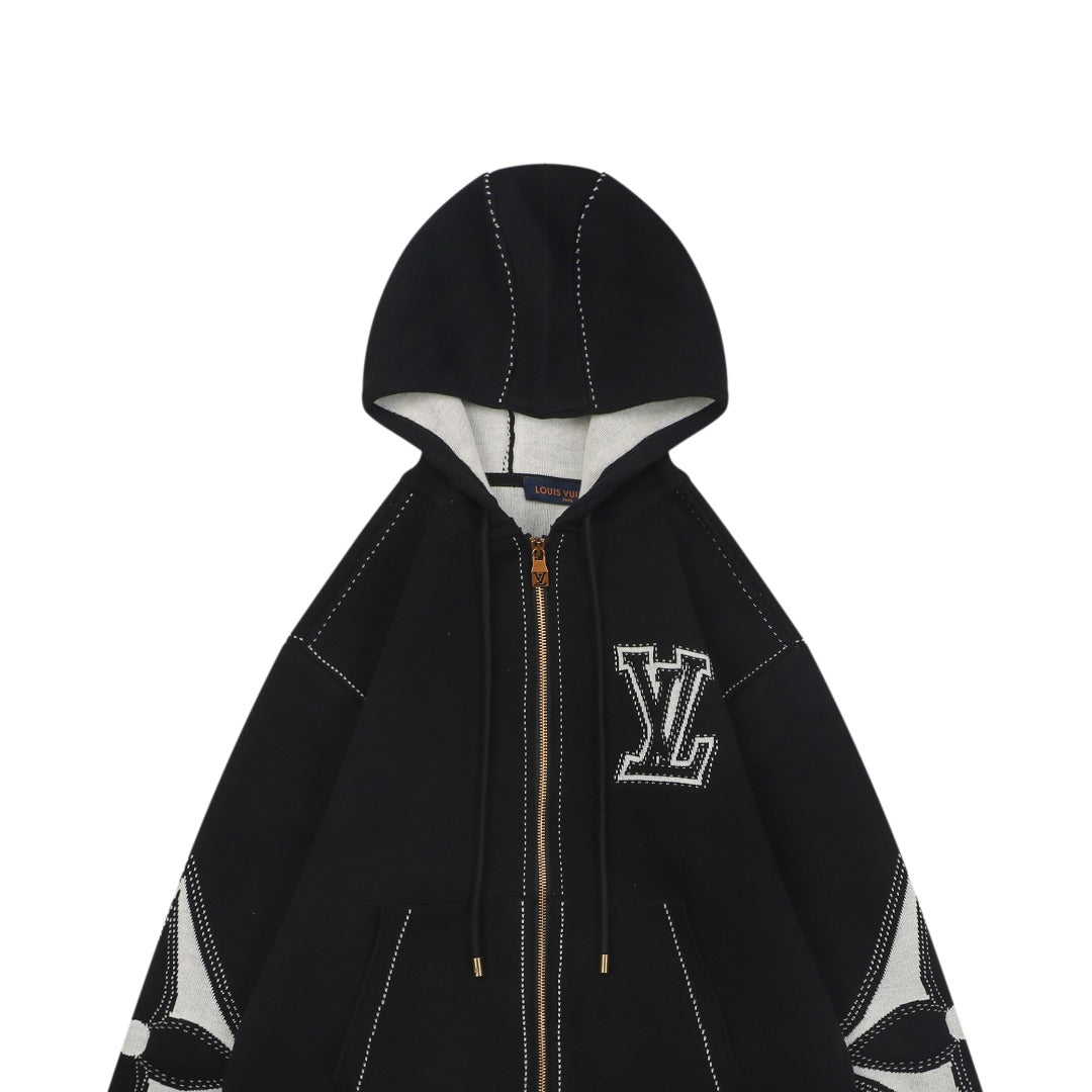 Louis Vuitton LV Monogram Intarsia Star Panel Zip-Up Hoodie Black