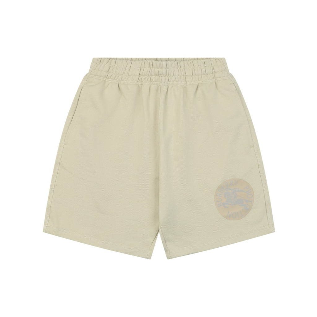 Burberry Equestrian Knight Circular Print Cotton Shorts Stone Beige