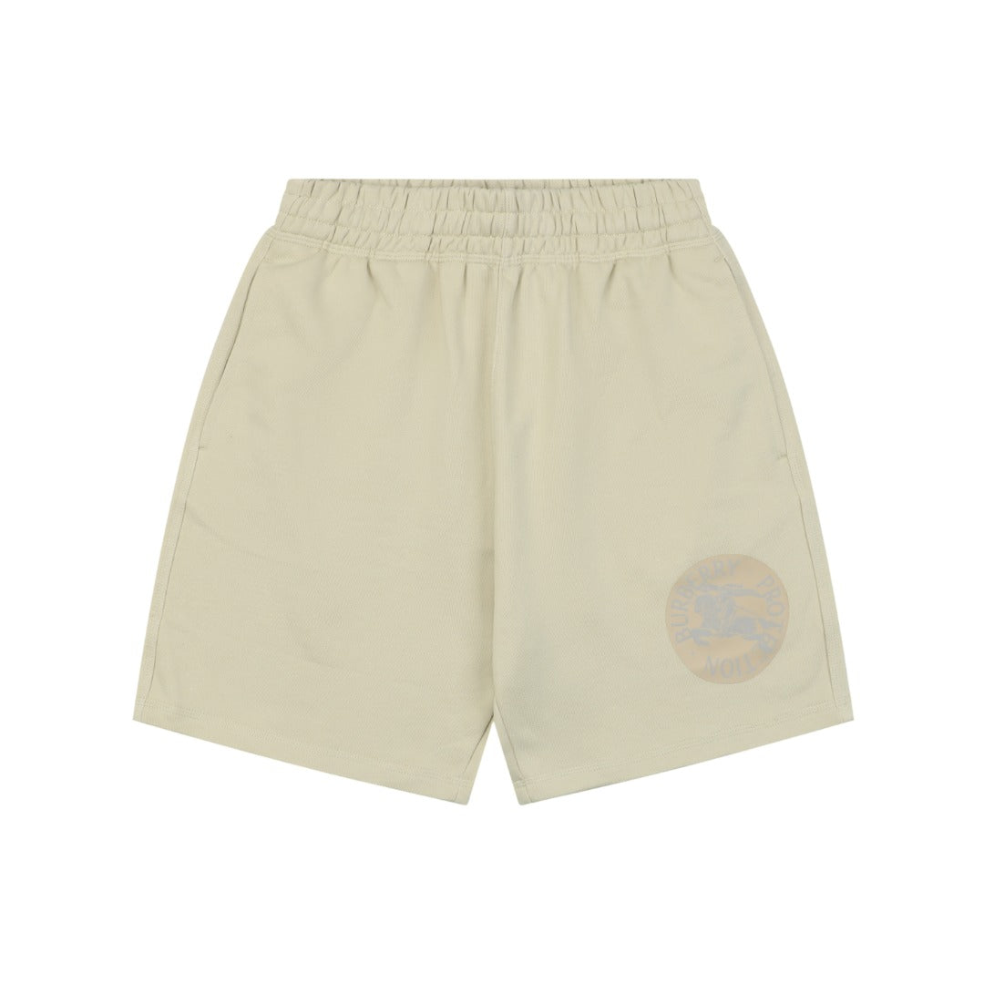 Burberry Equestrian Knight Circular Print Cotton Shorts Stone Beige