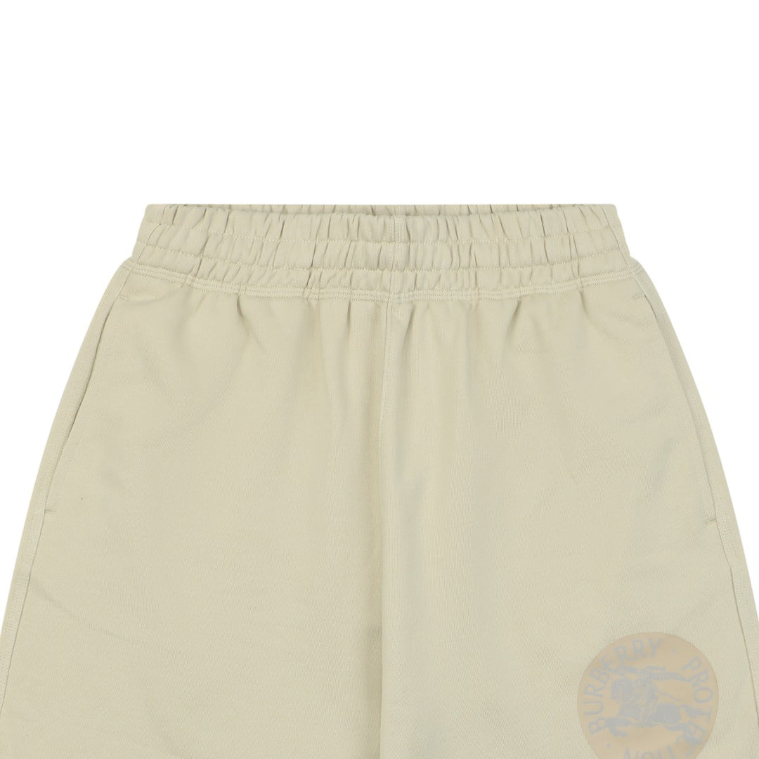 Burberry Equestrian Knight Circular Print Cotton Shorts Stone Beige