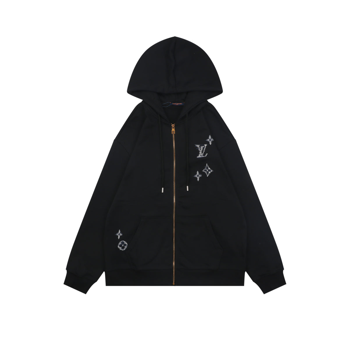 Louis Vuitton Hand-Painted Monogram Chain Stitch Embroidered Zip-Up Hoodie Black