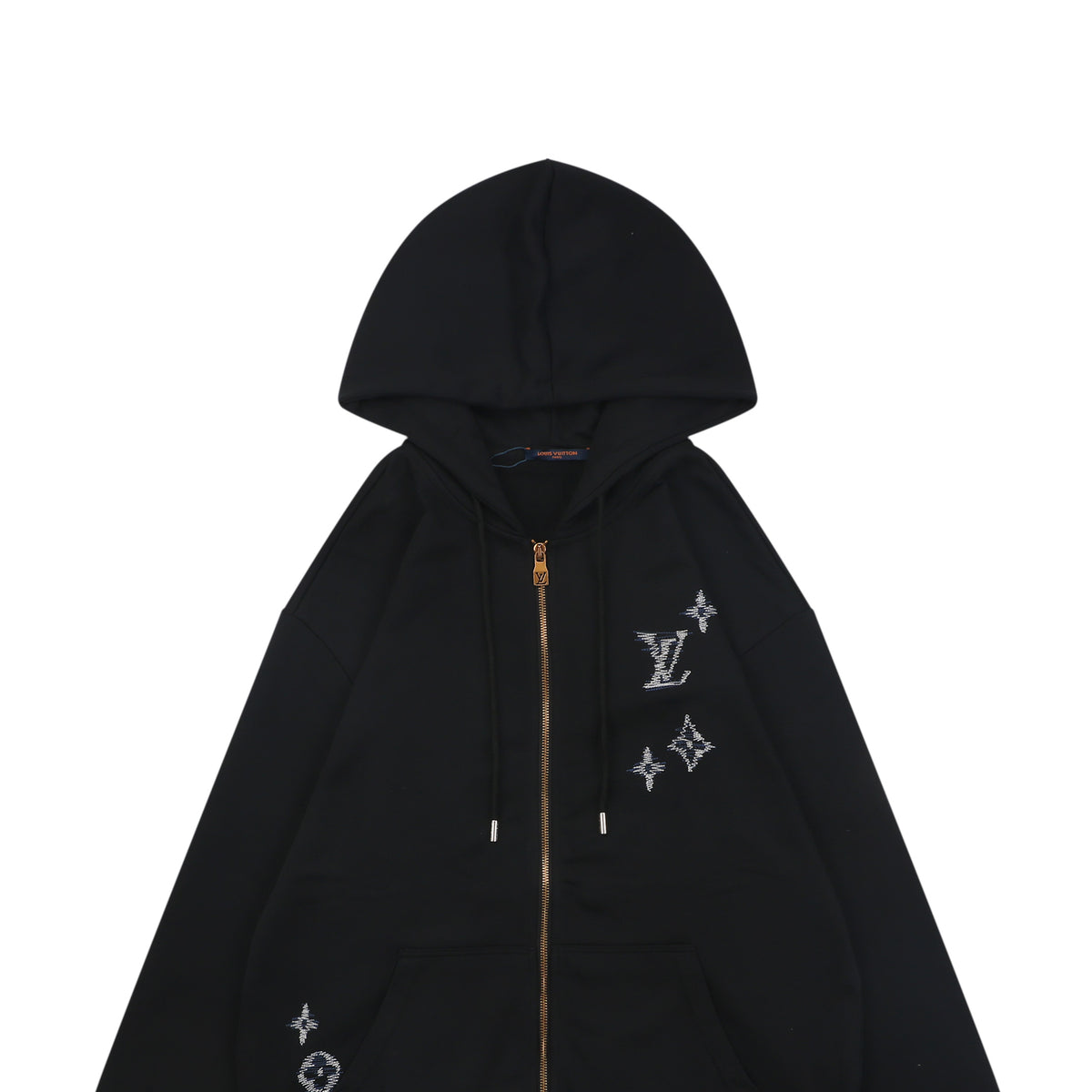 Louis Vuitton Hand-Painted Monogram Chain Stitch Embroidered Zip-Up Hoodie Black
