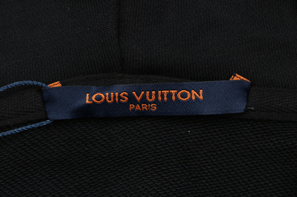 Louis Vuitton Hand-Painted Monogram Chain Stitch Embroidered Zip-Up Hoodie Black