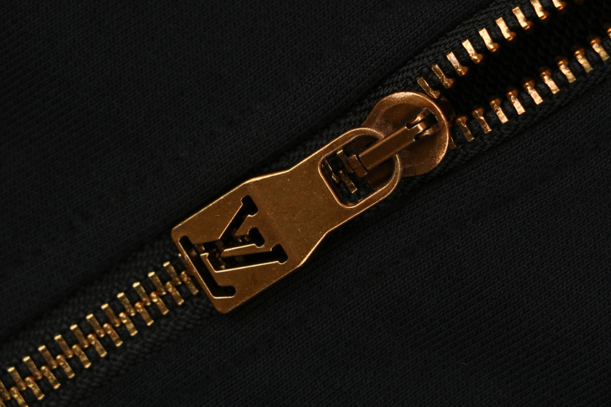 Louis Vuitton Hand-Painted Monogram Chain Stitch Embroidered Zip-Up Hoodie Black