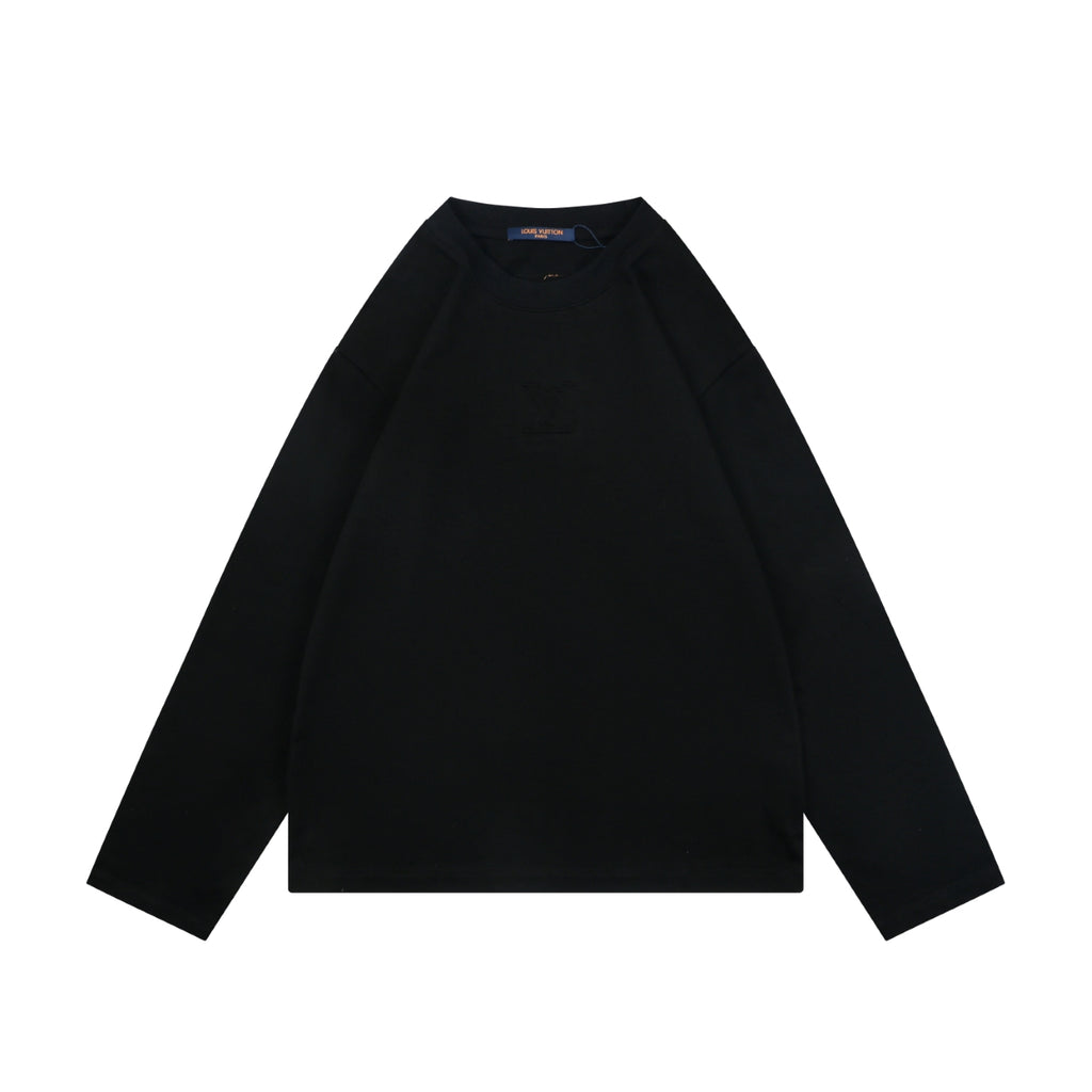 Louis Vuitton Center Monogram Embossed Tonal Long Sleeve Tee Black