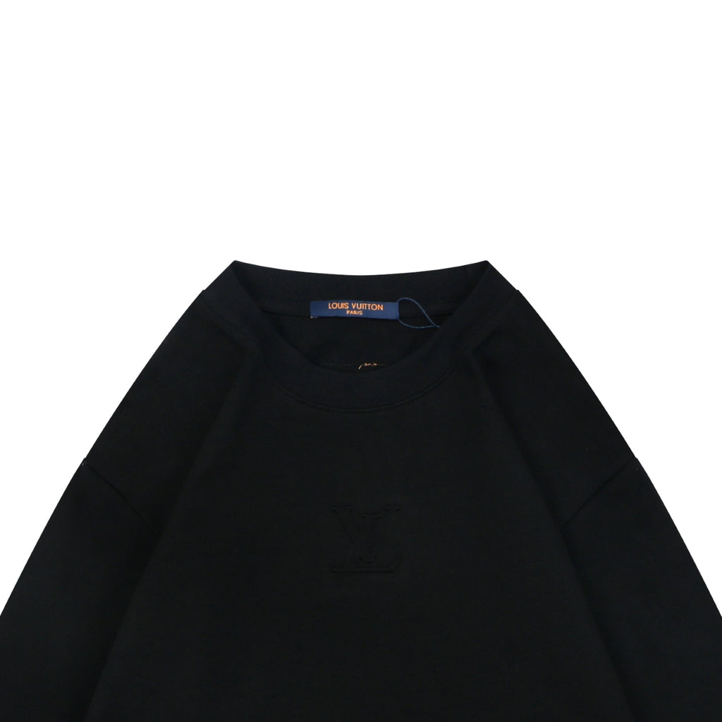Louis Vuitton Center Monogram Embossed Tonal Long Sleeve Tee Black