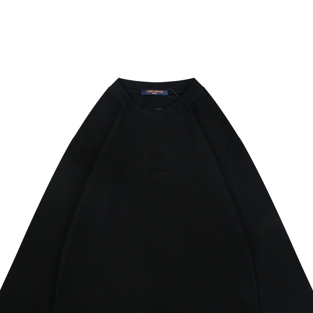 Louis Vuitton Center Monogram Embossed Tonal Long Sleeve Tee Black