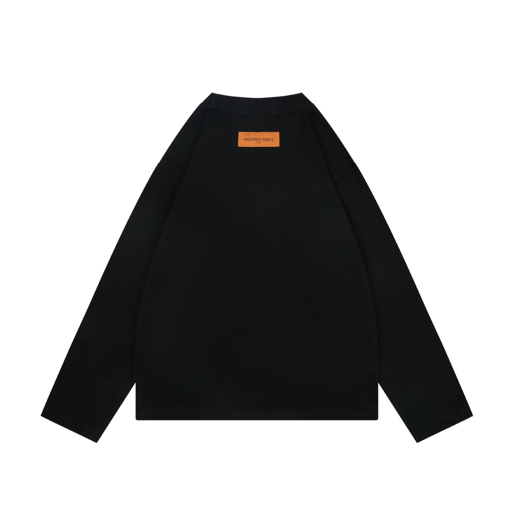 Louis Vuitton Center Monogram Embossed Tonal Long Sleeve Tee Black
