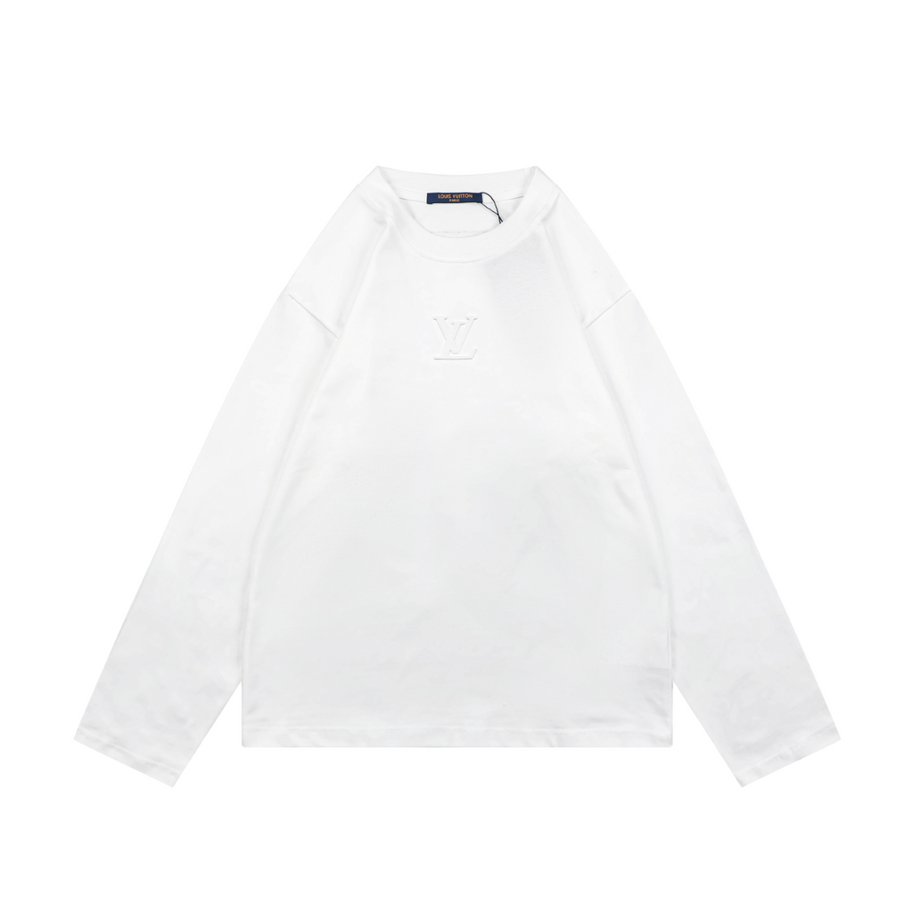 Louis Vuitton Center Monogram Embossed Tonal Long Sleeve Tee White