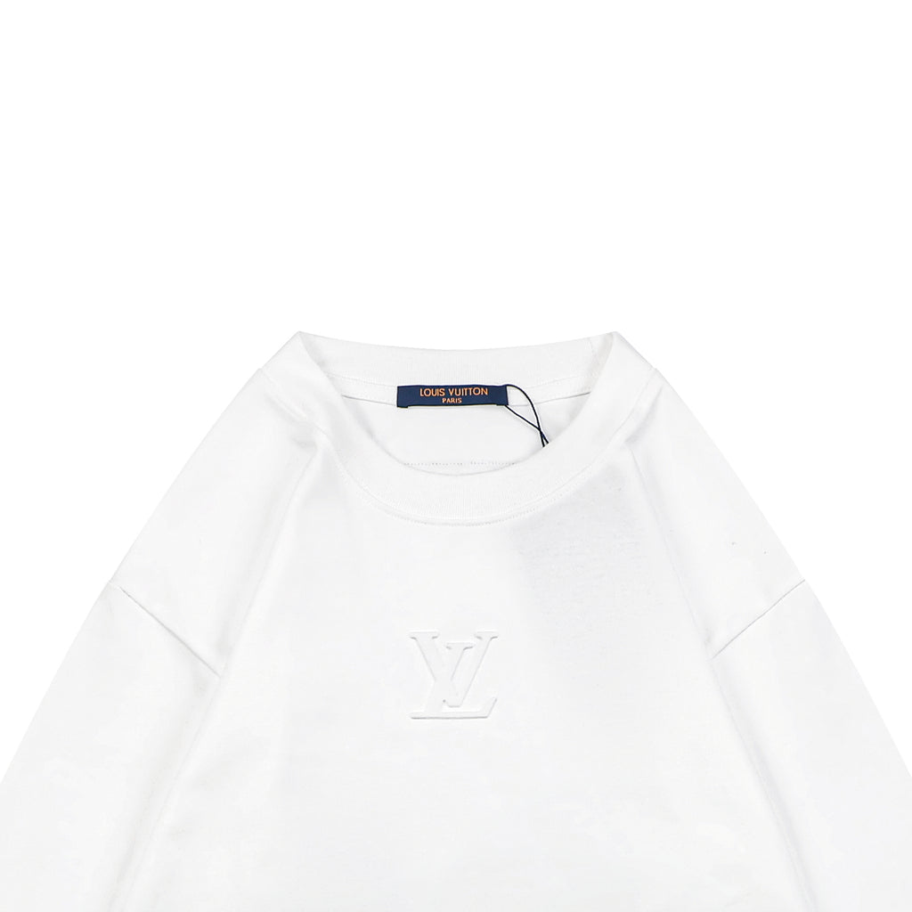 Louis Vuitton Center Monogram Embossed Tonal Long Sleeve Tee White