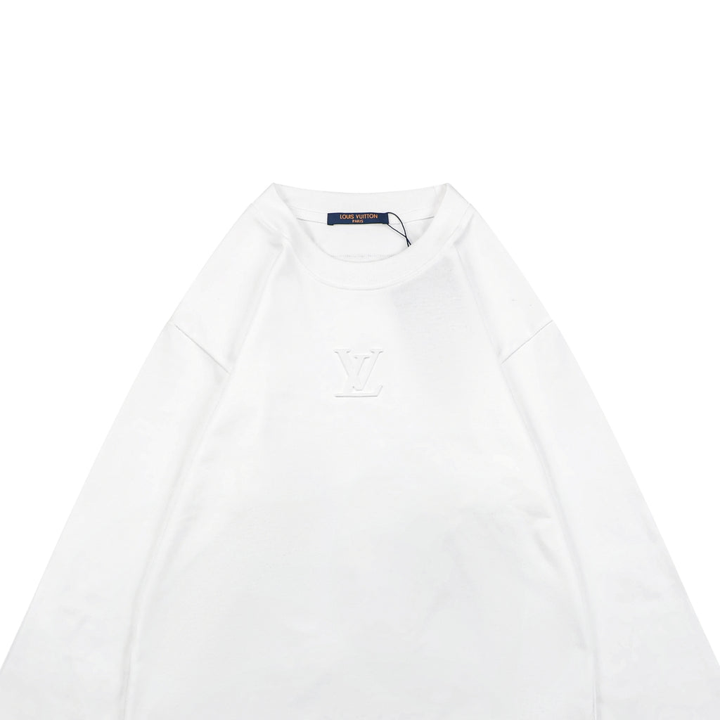 Louis Vuitton Center Monogram Embossed Tonal Long Sleeve Tee White