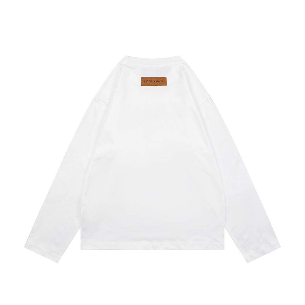 Louis Vuitton Center Monogram Embossed Tonal Long Sleeve Tee White