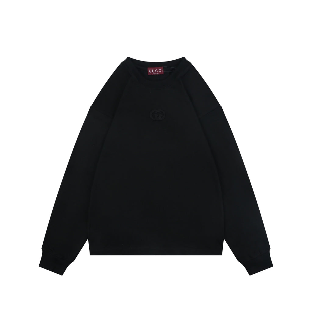 Gucci Center Tonal Interlocking GG Embroidered Long Sleeve Tee Black