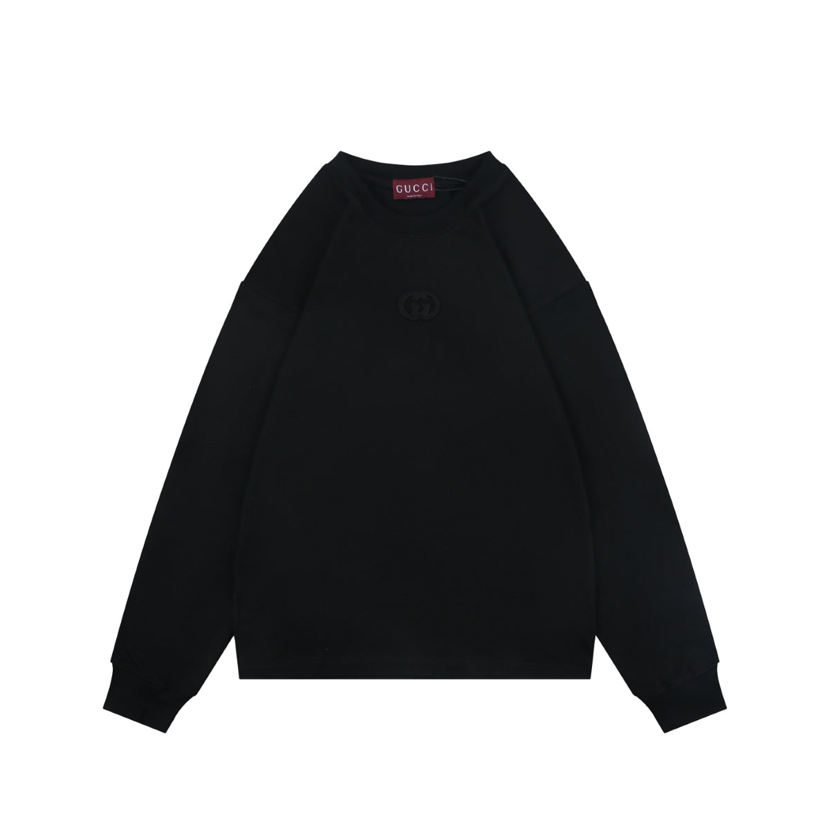Gucci Center Tonal Interlocking GG Embroidered Long Sleeve Tee Black