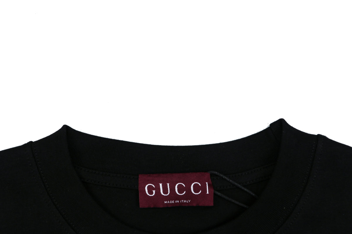 Gucci Center Tonal Interlocking GG Embroidered Long Sleeve Tee Black