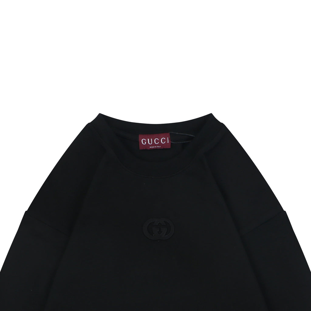 Gucci Center Tonal Interlocking GG Embroidered Long Sleeve Tee Black