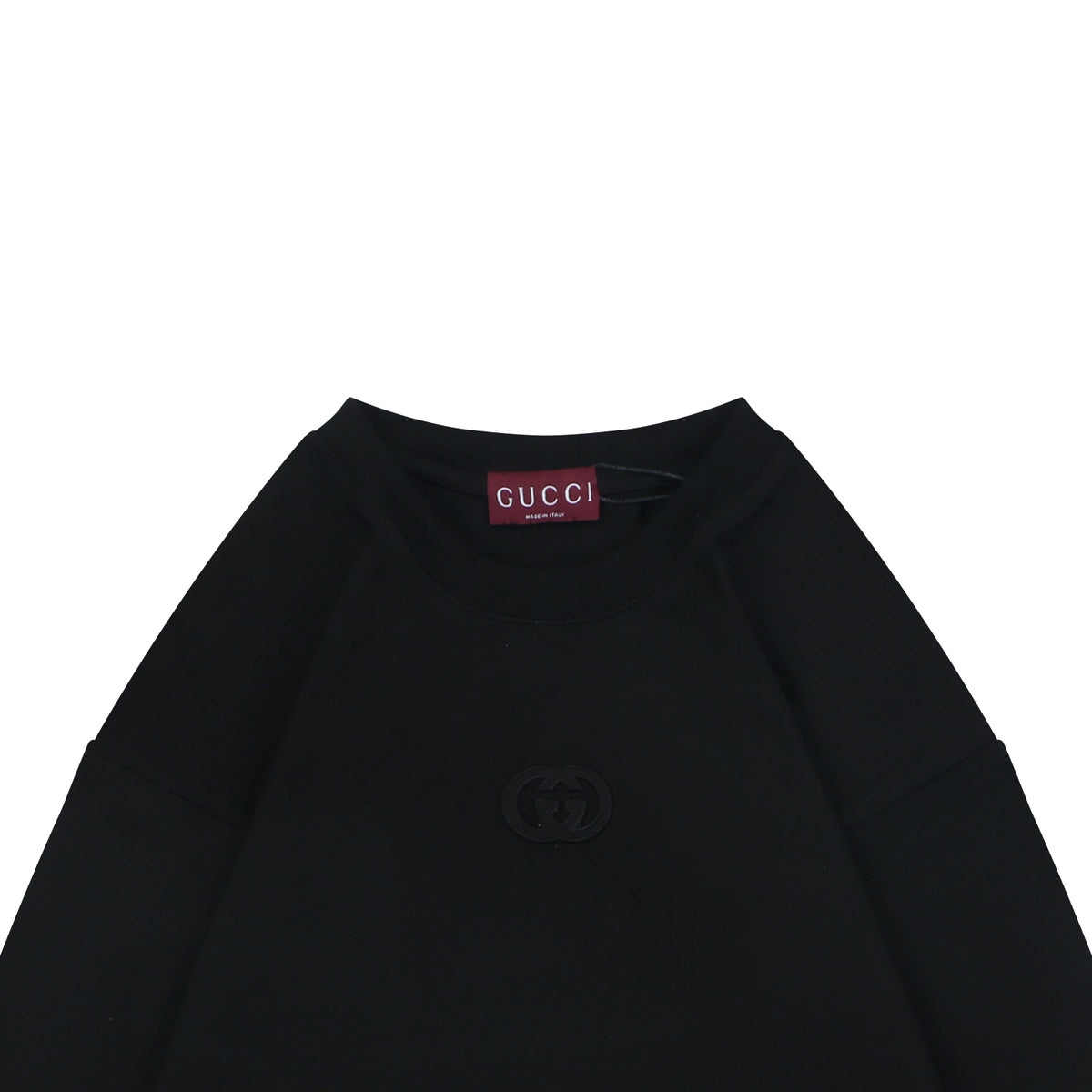 Gucci Center Tonal Interlocking GG Embroidered Long Sleeve Tee Black