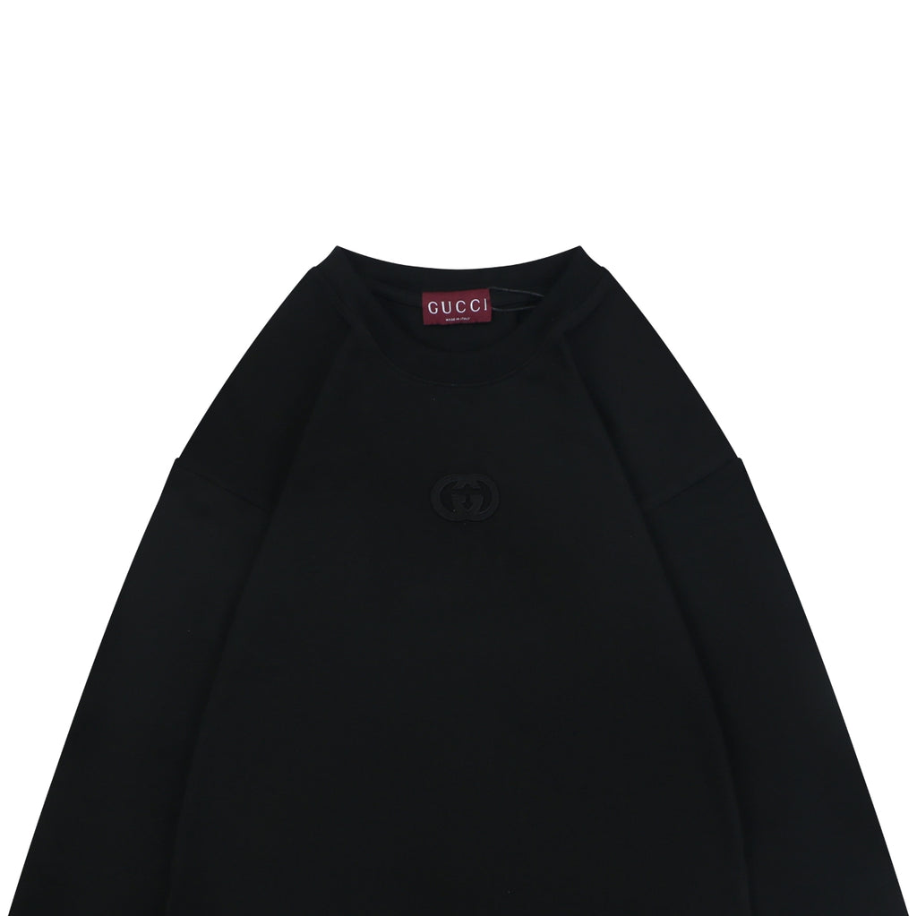Gucci Center Tonal Interlocking GG Embroidered Long Sleeve Tee Black