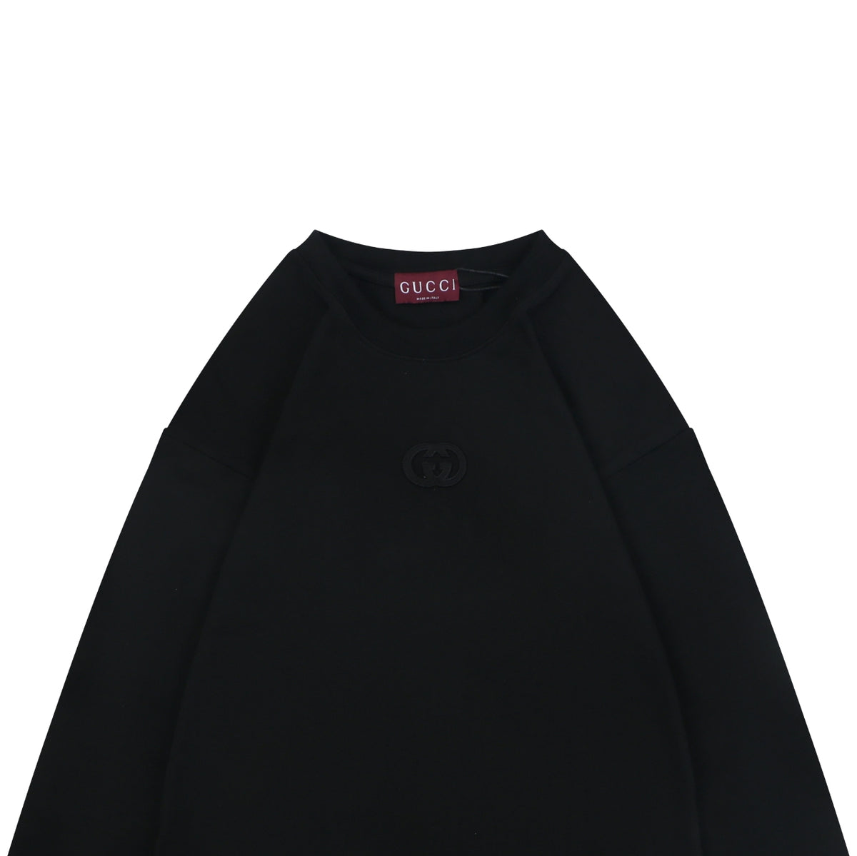 Gucci Center Tonal Interlocking GG Embroidered Long Sleeve Tee Black
